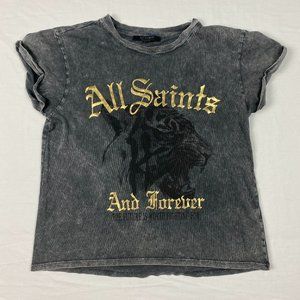 ALL SAINTS womens acid wash tiger tee size 6 and forever the future is worth